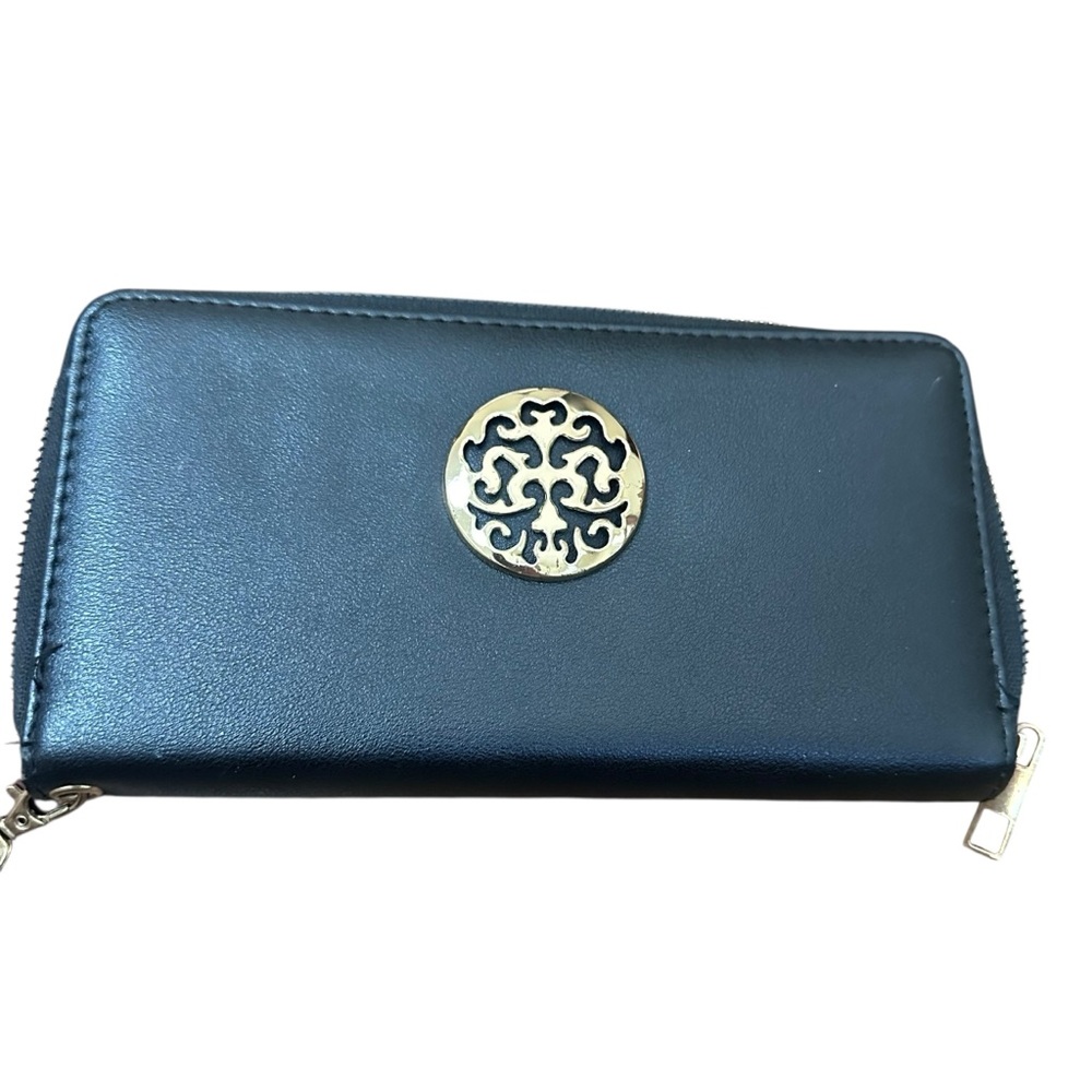 Large Black Wallet with Gold Accent
